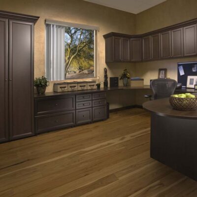 Custom Office Cabinets in Chocolate Pear Recessed Panel with Trim Molding